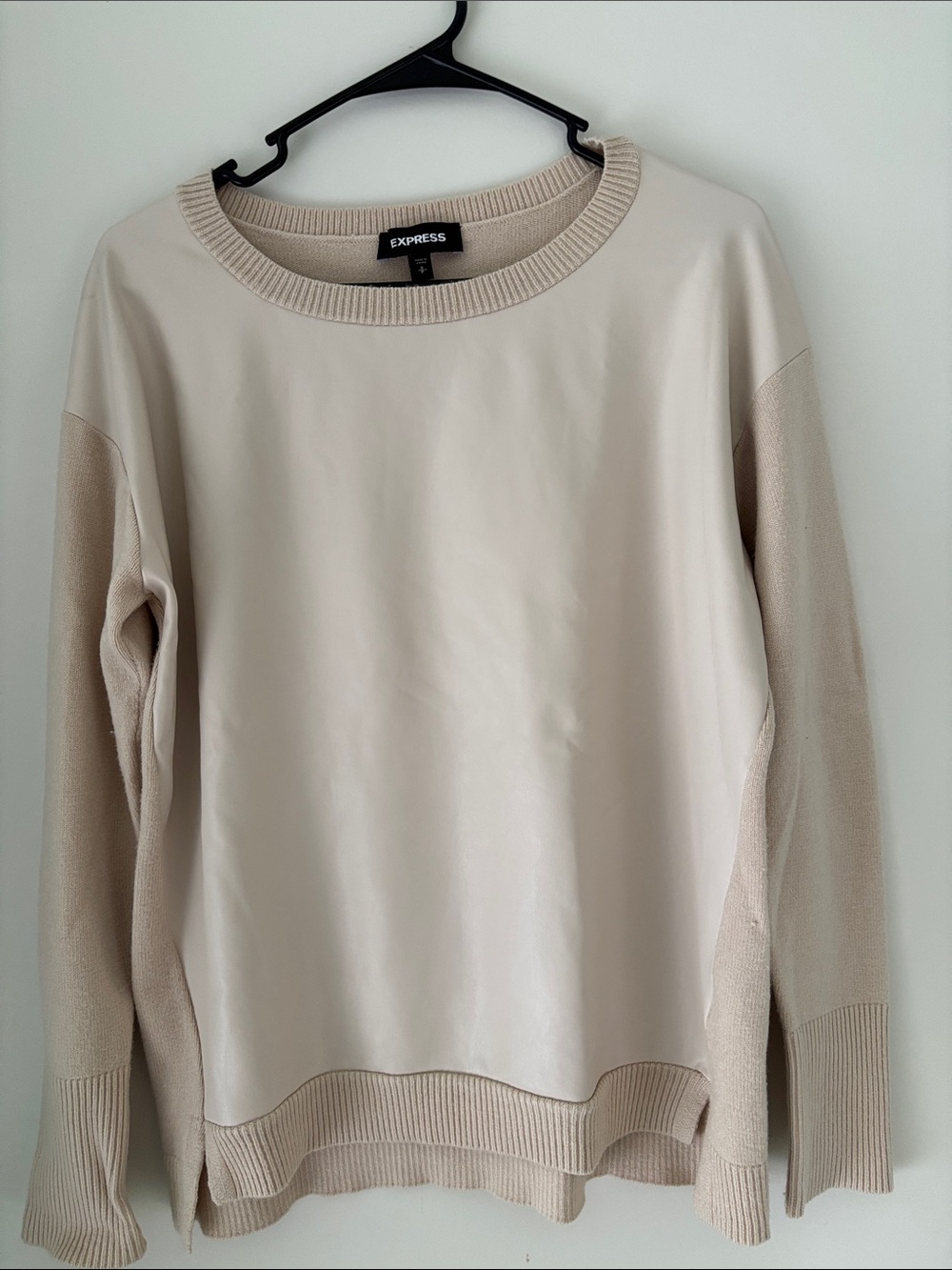 Express Cream Mixed-Media Scoopneck Sweater
